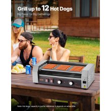 Electric 12 Hot Dog 5 Roller Commercial Sausage Grill Cooker Machine 750W