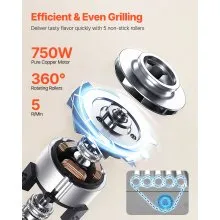 Electric 12 Hot Dog 5 Roller Commercial Sausage Grill Cooker Machine 750W