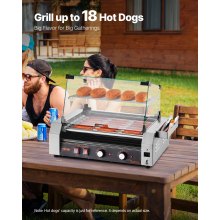 Electric 18 Hot Dog 7 Roller Commercial Grill Cooker Machine Cover 1050W