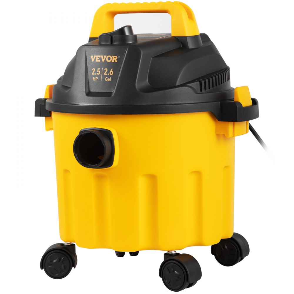 VEVOR Wet Dry Vac, 2.6 Gallon, 2.5 Peak HP, 3 in 1 Portable Shop Vacuum with Blowing Function, Attachments Storage, Perfect for Cleaning Floor, Upholstery, Gap, Car, Black/Yellow, ETL Listed