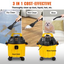 VEVOR Wet Dry Vac, 2.6 Gallon, 2.5 Peak HP, 3 in 1 Shop Vacuum with Blowing Function, Portable with Attachments to Clean Floor, Upholstery, Gap, Car, ETL Listed, Black/Yellow