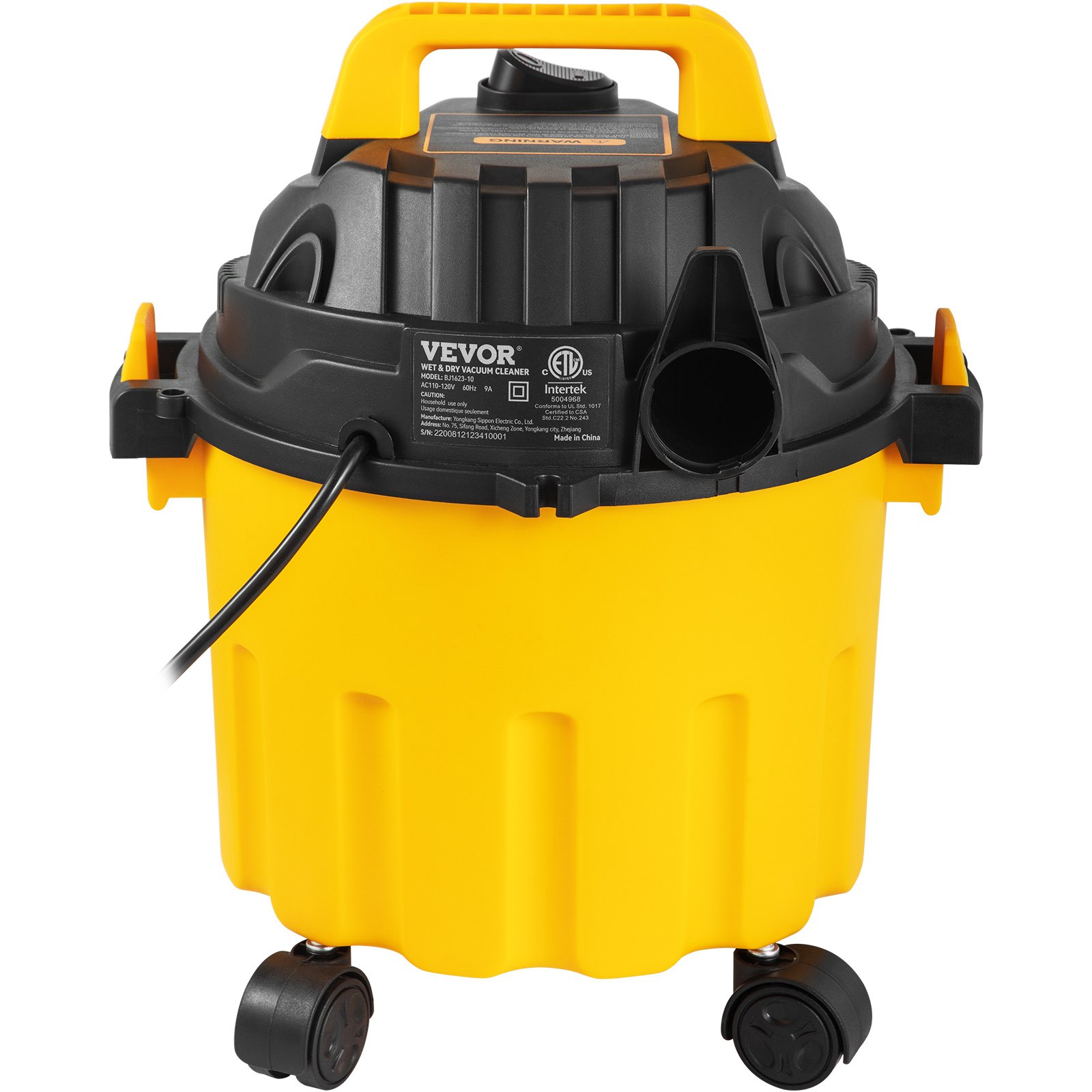 VEVOR Wet Dry Vac, 2.6 Gallon, 2.5 Peak HP, 3 in 1 Portable Shop Vacuum with Blowing Function, Attachments Storage, Perfect for Cleaning Floor, Upholstery, Gap, Car, Black/Yellow, ETL Listed