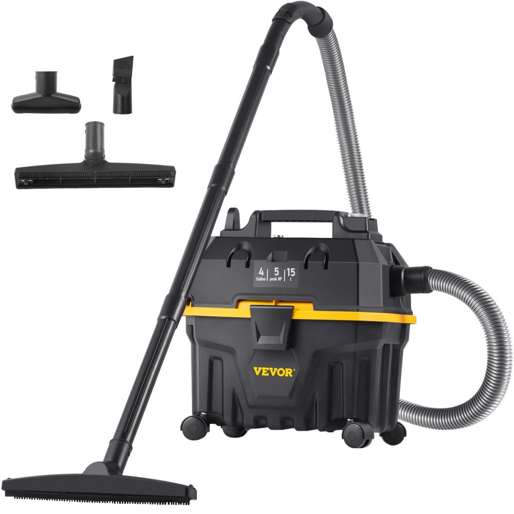 VEVOR Wet Dry VAC, 4 Gallon, 5 Peak HP, 3 in 1 Shop Vacuum with Blowing Function Portable Attachments to Clean Floor, Upholstery, Gap, Car, ETL
