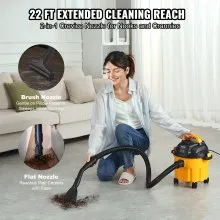 VEVOR Wet/Dry Shop Vacuum Vac 10L 2 Peak HP w/ Nozzle Rich Attachments Yellow