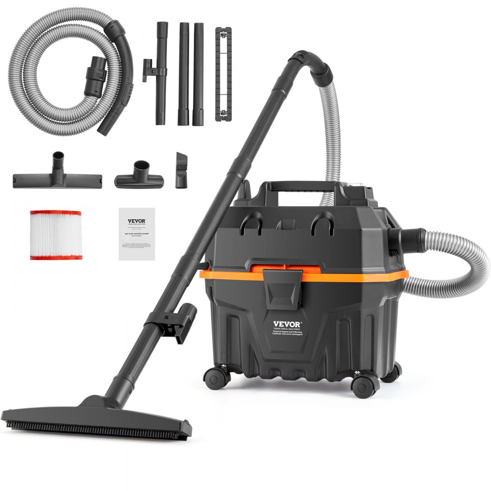 VEVOR Wet/Dry Shop Vacuum Vac 15L 5 Peak HP w/ Munzzle Rich Attachments Black