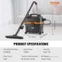 VEVOR Wet/Dry Shop Vacuum Vac 15L 5 Peak HP w/ Munzzle Rich Attachments Black