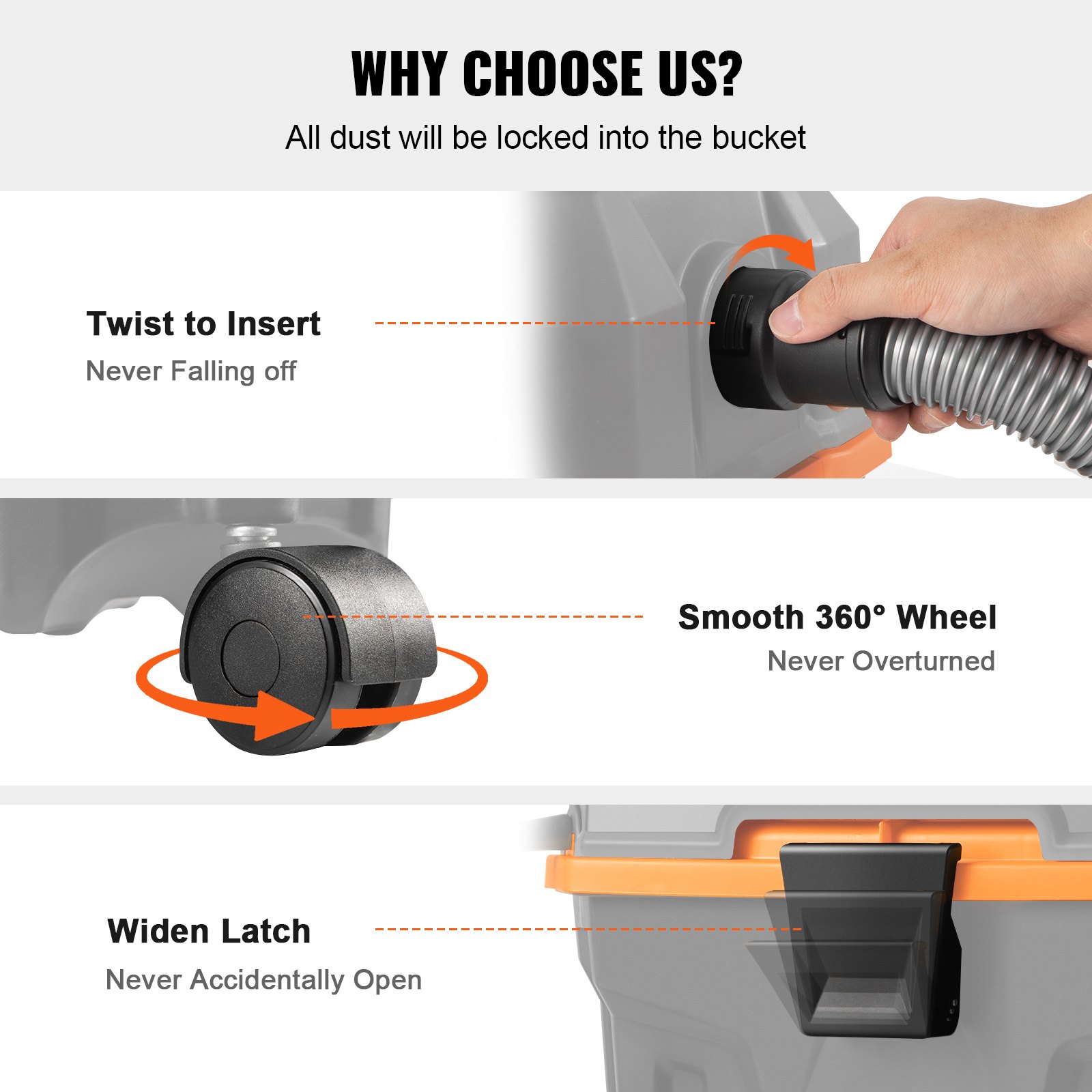 VEVOR Wet/Dry Shop Vacuum, 15L 5 Peak HP, Efficient Suction & Blower w/ Nozzle,Casters, Portable Shop Vacuum with Attachments, Lightweight Shop Vac Ideal for Carpet, Debris, Pet Hair, Black