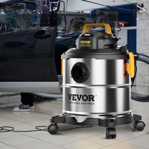 VEVOR Stainless Steel Wet Dry Shop Vacuum, 5.5 Gallon 6 Peak HP Wet/Dry Vac, Powerful Suction with Blower Function w/ Attachment 2-in-1 Crevice Nozzle, Small Vac Perfect for Carpet Debris, Pet Hair