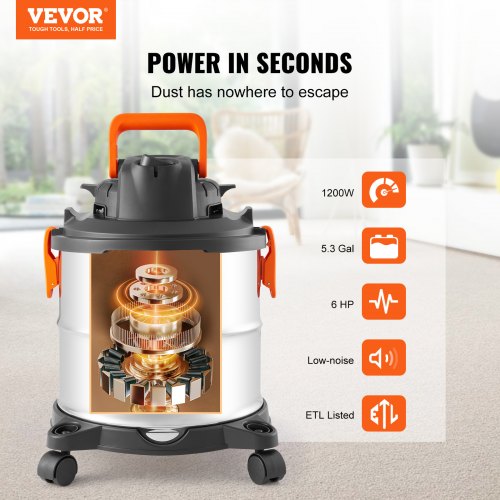 RIDGID 16 Gallon 6.5 Peak HP Stainless Steel Shop Vac Wet Dry Vacuum With Fine D