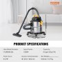 VEVOR Stainless Steel Wet Dry Shop Vacuum, 5.5 Gallon 6.5 Peak HP Wet/Dry Vac, Powerful Suction with Blower Function w/ Attachment 2-in-1 Crevice Nozzle, Small Vac Perfect for Carpet Debris, Pet Hair