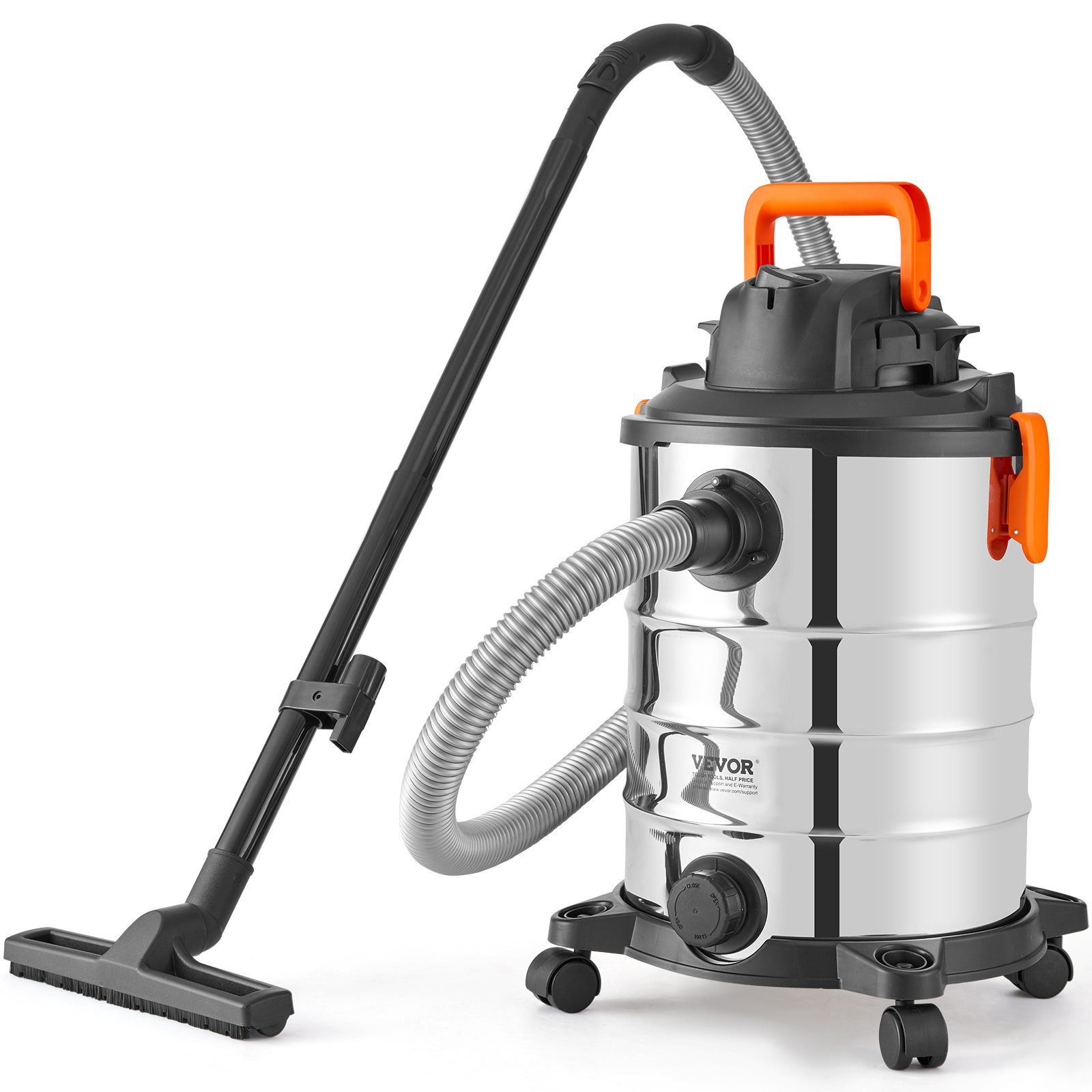 VEVOR Stainless Steel Wet Dry Shop Vacuum, 8 Gallon 6 Peak HP Wet/Dry Vac, Powerful Suction with Blower Function with Attachments 2-in-1 Crevice Nozzle, Small Shop Vac Perfect for Carpet Debris, Pet Hair, Car