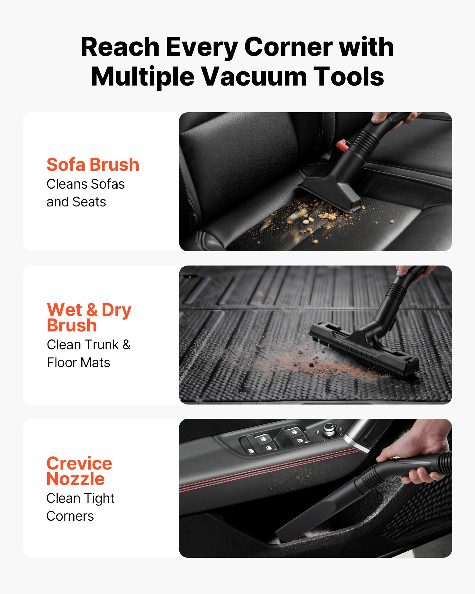 VEVOR 3-in-1 Shop Vac, 8 Gallon Wet Dry Shop Vacuum, 4.5 Peak HP Portable Vacuum Cleaner with Blower, Dual-Filter, 1350W Input Power, 1.25in x 7ft Hose, 9.8ft Cord for Jobsite, Workshop, Garage, Home