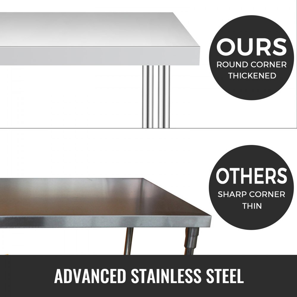 VEVOR Stainless Steel Work Table 12 x 24 x 34 Inch, 700 LBS Load Capacity with 4 Wheels, 3 Adjustable Height Levels, Heavy Duty Food Prep Worktable for Commercial Kitchen Restaurant, Silver