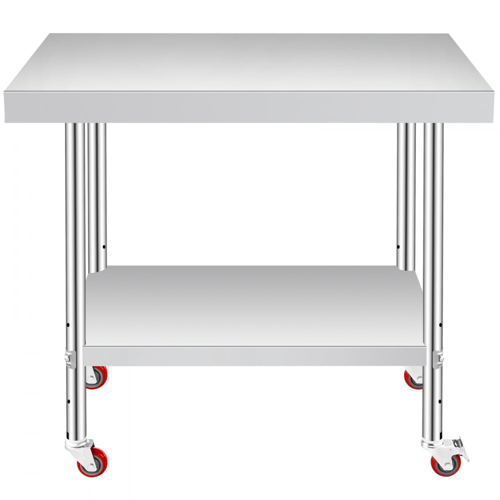 VEVOR Stainless Steel Work Table 12 x 24 x 34 Inch, 700 LBS Load Capacity with 4 Wheels, 3 Adjustable Height Levels, Heavy Duty Food Prep Worktable for Commercial Kitchen Restaurant, Silver