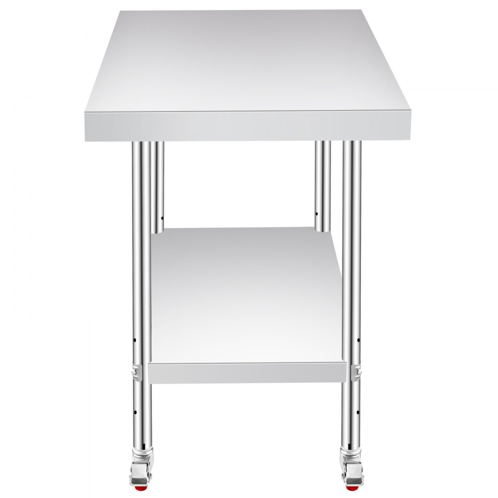 VEVOR Stainless Steel Work Table 12 x 24 x 34 Inch, 700 LBS Load Capacity with 4 Wheels, 3 Adjustable Height Levels, Heavy Duty Food Prep Worktable for Commercial Kitchen Restaurant, Silver