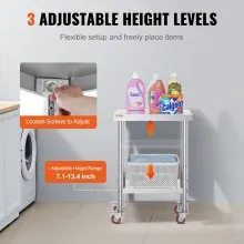 VEVOR Stainless Steel Catering Work Table 12x24 Inch Commercial Work Table with 4 Wheels Commercial Food Prep Workbench with Flexible Adjustment Shelf for Kitchen Prep Table