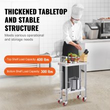 VEVOR 12x24x32 Inch Stainless Steel Catering Work Table, Commercial Work Table with 4 Wheels Commercial Food Prep Workbench with Flexible Adjustment Shelf for Kitchen Prep Table