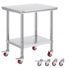 VEVOR Stainless Steel Work Table with Wheels 24 x 30 Prep Table with casters Heavy Duty Work Table for Commercial Kitchen Restaurant Business (24 x 30 x 33.8 Inch)