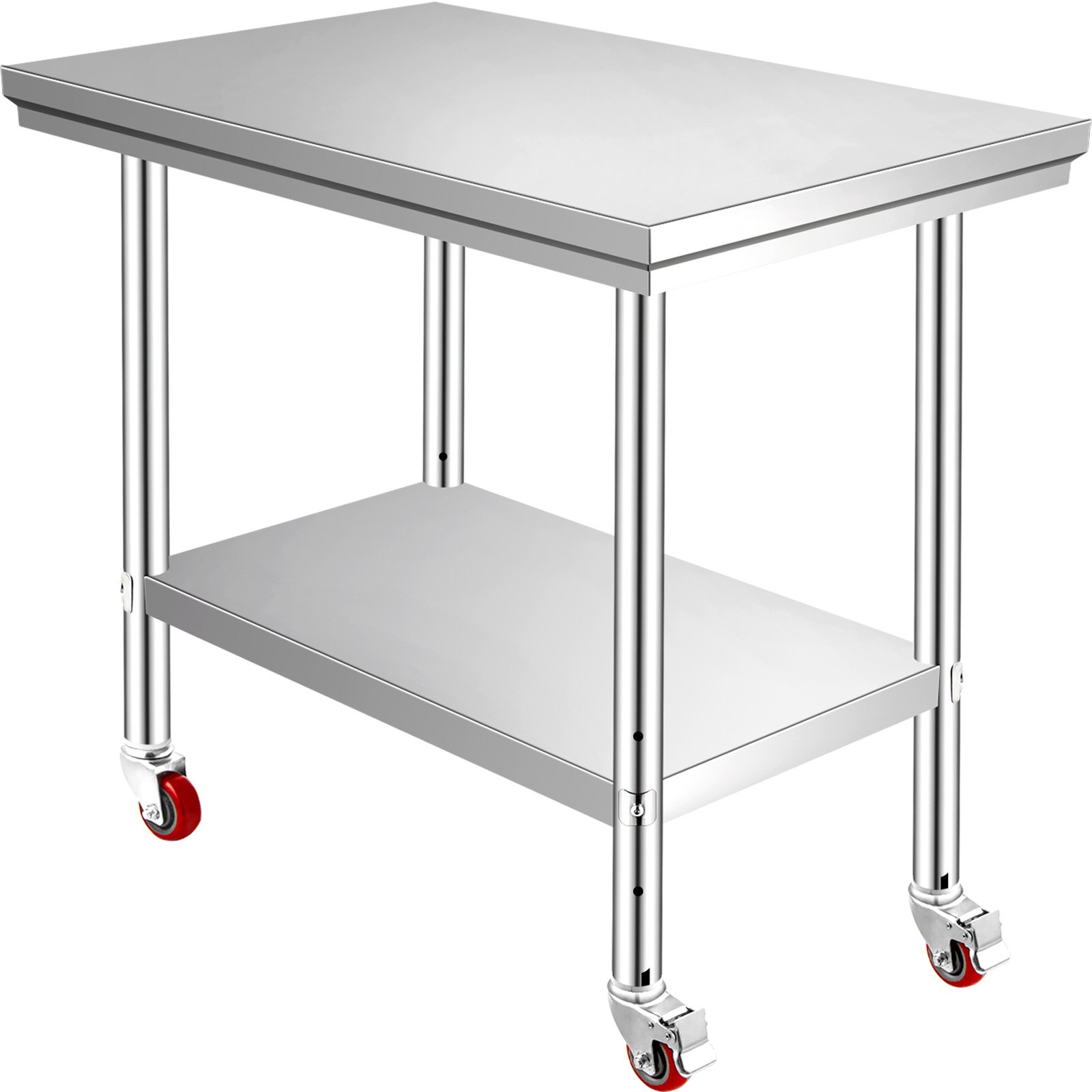 VEVOR Stainless Steel Work Table 30 x 24 x 33 Inch, 700 LBS Load Capacity with 4 Wheels, 3 Adjustable Height Levels, Heavy Duty Food Prep Worktable for Commercial Kitchen Restaurant, Silver