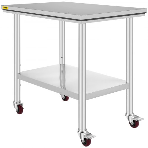 VEVOR 36x24x31.5 inch NSF Stainless Steel Work Table with Wheels Prep Table with casters Heavy Duty Work Table for Commercial Kitchen Restaurant Business Garage 350 lb Capacity