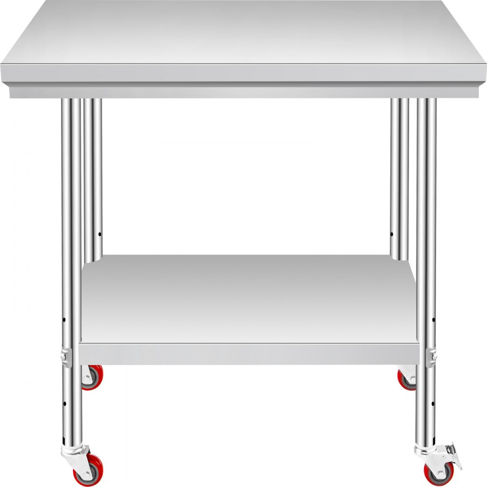 VEVOR Stainless Steel Work Table 35 x 24 x 33 Inch, 300 LBS Load Capacity with 4 Wheels, 3 Adjustable Height Levels, Heavy Duty Food Prep Worktable for Commercial Kitchen Restaurant, Silver