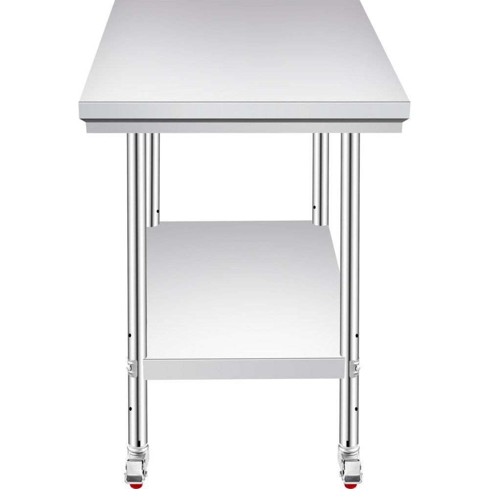 VEVOR Stainless Steel Work Table 35 x 24 x 33 Inch, 300 LBS Load Capacity with 4 Wheels, 3 Adjustable Height Levels, Heavy Duty Food Prep Worktable for Commercial Kitchen Restaurant, Silver