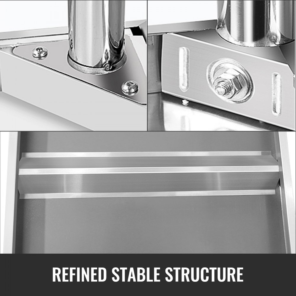 VEVOR Stainless Steel Work Table 35 x 24 x 33 Inch, 300 LBS Load Capacity with 4 Wheels, 3 Adjustable Height Levels, Heavy Duty Food Prep Worktable for Commercial Kitchen Restaurant, Silver