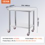 VEVOR stainless steel work table, 35in x 24in, adjustable height with caster wheels.