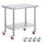 VEVOR stainless steel work table with wheels and undershelf.