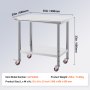 Mesa de trabajo VEVOR de acero inoxidable de 89 x 61 x 84 cm, capacidad de carga de 136 kg con 4 ruedas, 3 niveles de altura ajustables, mesa de trabajo resistente para preparación de alimentos en cocinas comerciales y restaurantes, color plata.