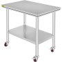 Commercial Stainless Steel Bench Kitchen work Food Prep Table 900x600mm w/Wheels