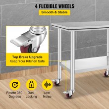 VEVOR 36x24x31.5 inch NSF Stainless Steel Work Table with Wheels Prep Table with casters Heavy Duty Work Table for Commercial Kitchen Restaurant Business Garage 350 lb Capacity