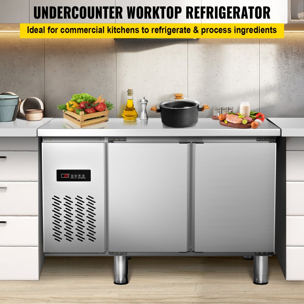 VEVOR Commercial Refrigerator,48'' Undercounter Refrigerator, Stainless Steel Built-in and Freestanding Worktop Refrigerator, Under Counter Cooler with Digital Temperature Control 23°F ~ 50°F for Restaurant Kitchen, 2 Door