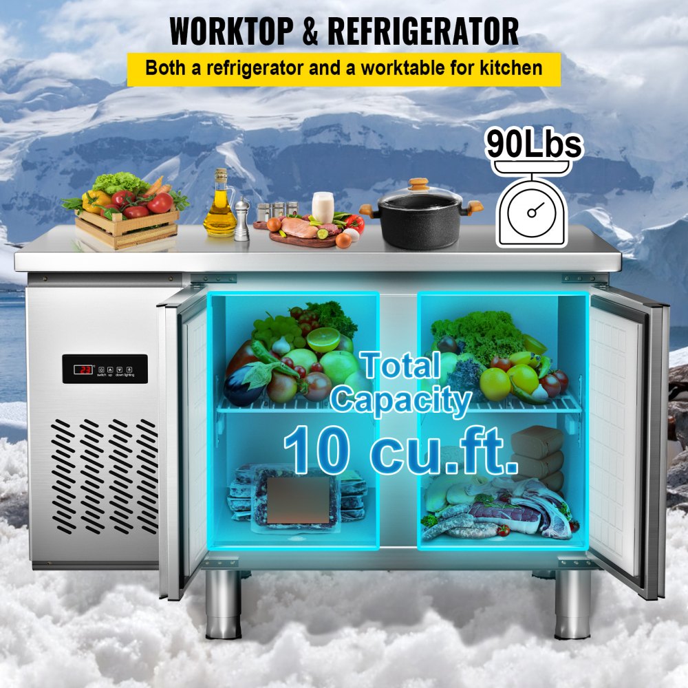 VEVOR Commercial Refrigerator,48'' Undercounter Refrigerator, Stainless Steel Built-in and Freestanding Worktop Refrigerator, Under Counter Cooler with Digital Temperature Control 23°F ~ 50°F for Restaurant Kitchen, 2 Door