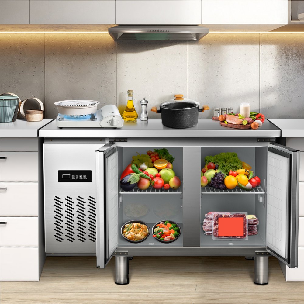 VEVOR Commercial Refrigerator,48'' Undercounter Refrigerator, Stainless Steel Built-in and Freestanding Worktop Refrigerator, Under Counter Cooler with Digital Temperature Control 23°F ~ 50°F for Restaurant Kitchen, 2 Door