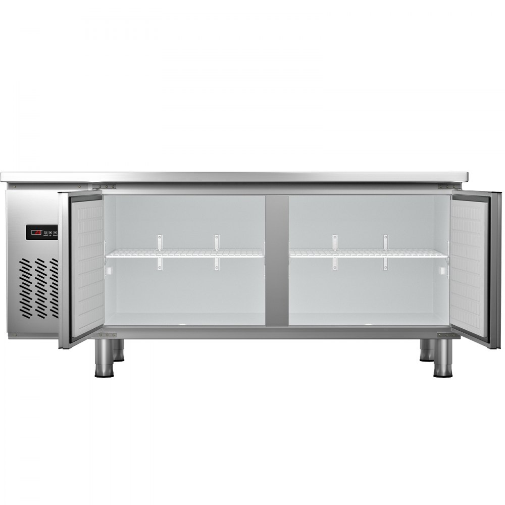 VEVOR Commercial Refrigerator,72'' W Undercounter Refrigerator, Stainless Steel Built-in and Freestanding Worktop Refrigerator, Under Counter Cooler with Digital Temperature Control 23°F ~ 50°F for Restaurant Kitchen, 2 Door