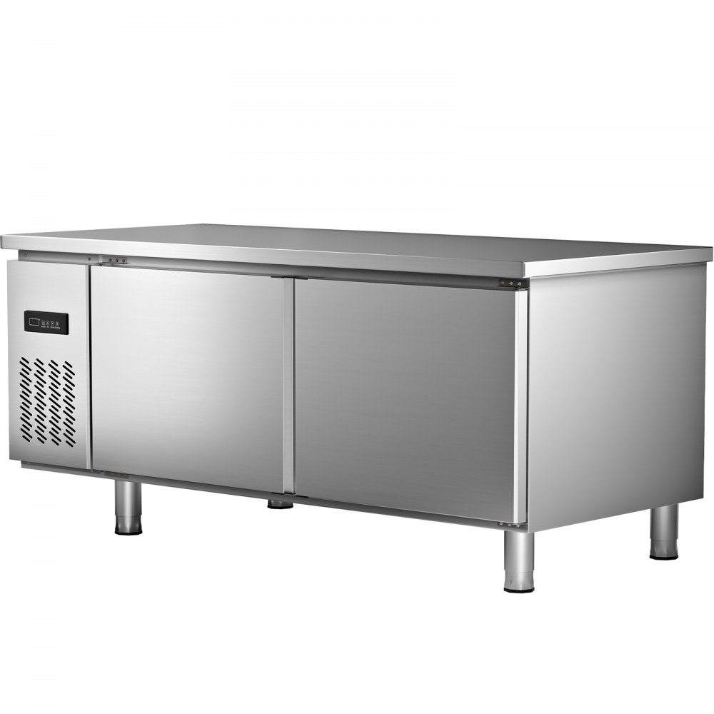 VEVOR Commercial Refrigerator,72'' W Undercounter Refrigerator, Stainless Steel Built-in and Freestanding Worktop Refrigerator, Under Counter Cooler with Digital Temperature Control 23°F ~ 50°F for Restaurant Kitchen, 2 Door