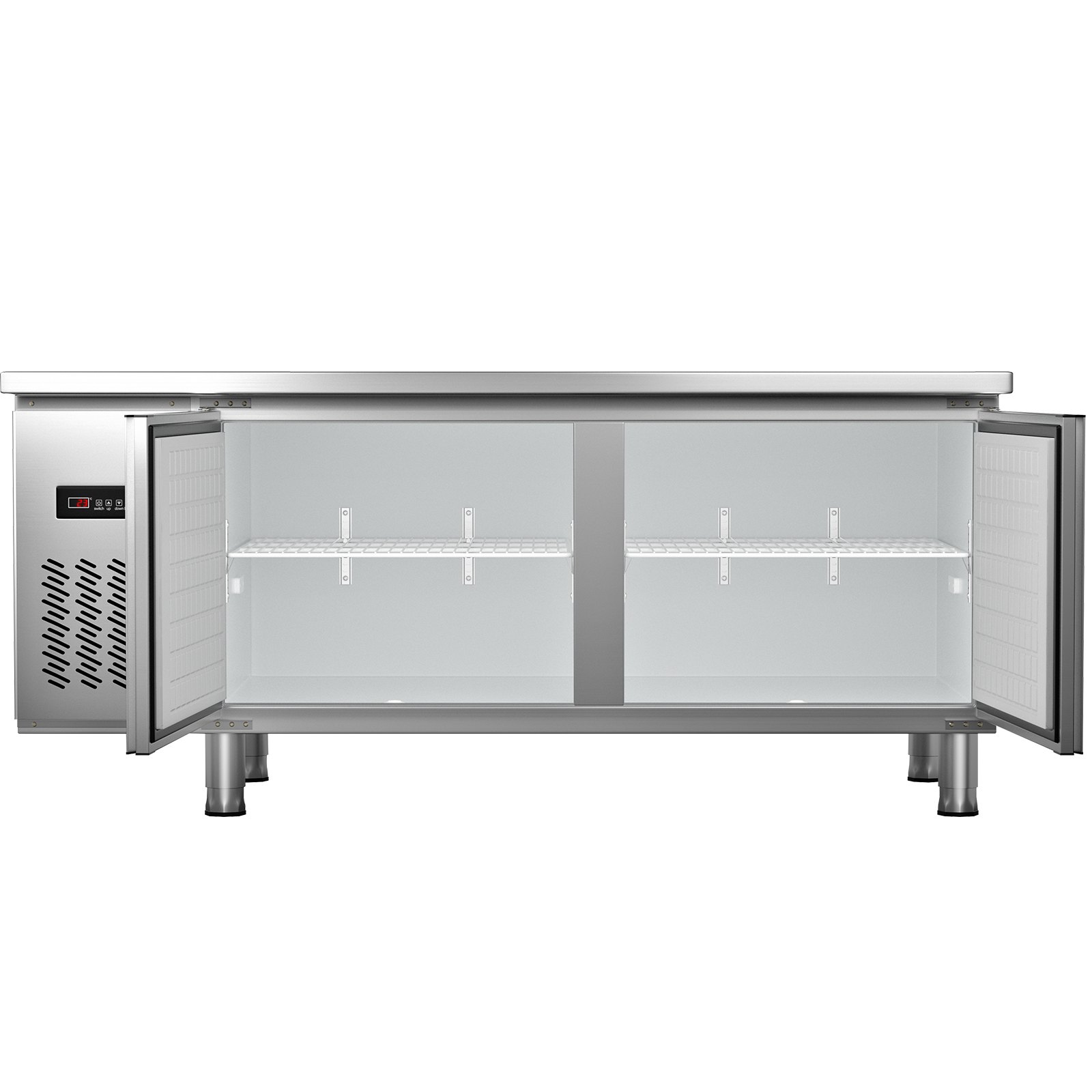 VEVOR Commercial Refrigerator,72'' W Undercounter Refrigerator, Stainless Steel Built-in and Freestanding Worktop Refrigerator, Under Counter Cooler with Digital Temperature Control 23°F ~ 50°F for Restaurant Kitchen, 2 Door