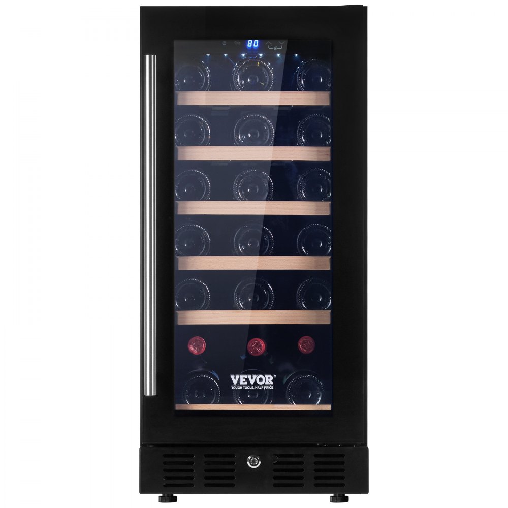 VEVOR Wine Cooler, 30 Bottles Capacity Under Counter Built-in or Freestanding Wine Refrigerator, Beverage Cooler with Blue LED Light, Single Door, Child Lock for Drink Beer Soda Wine Water, ETL Listed