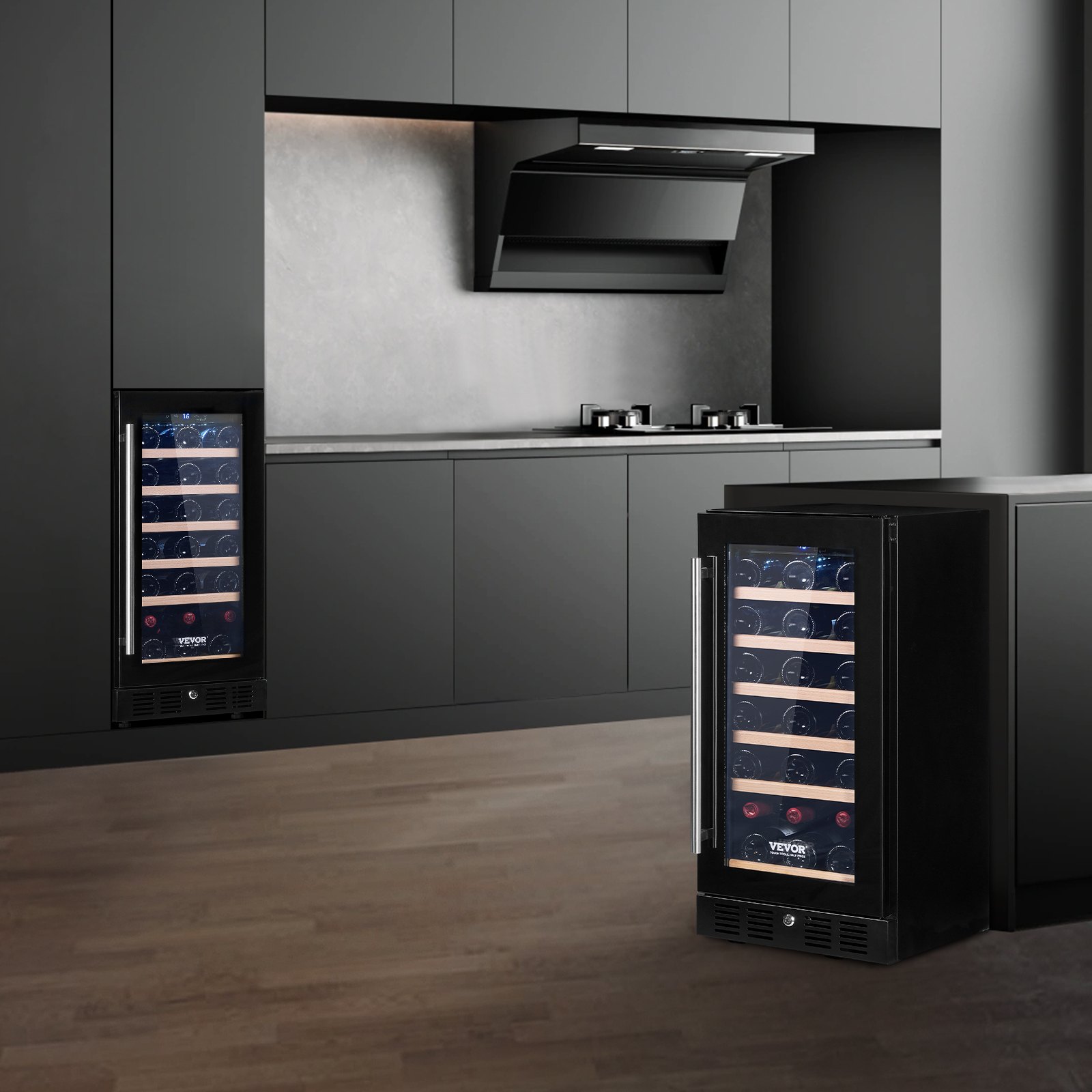 VEVOR Wine Cooler, 30 Bottles Capacity Under Counter Built-in or Freestanding Wine Refrigerator, Beverage Cooler with Blue LED Light, Single Door, Child Lock for Drink Beer Soda Wine Water, ETL Listed