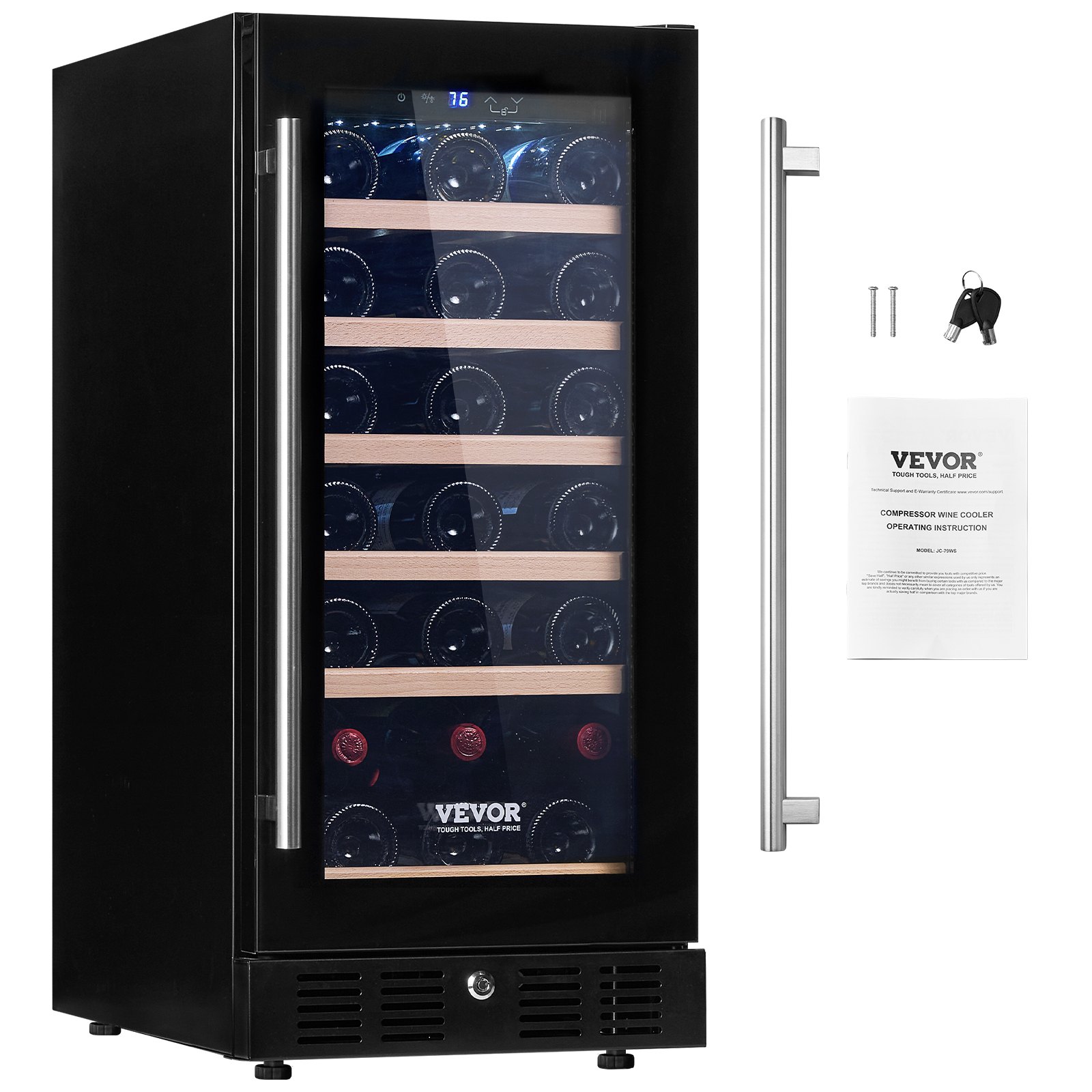 Wine Cooler, 30 Bottles Capacity Under Counter Built-in or Freestanding Wine Refrigerator, Beverage Cooler with Blue LED Light, Single Door, Child Lock for Drink Beer Soda Wine Water, ETL Listed Wine Cooler, 30 Bottles Capacity Under Counter Built-in or Freestanding Wine Refrigerator, Beverage Cooler with Blue LED Light, Single Door, Child Lock for Drink Beer Soda Wine Water, ETL Listed