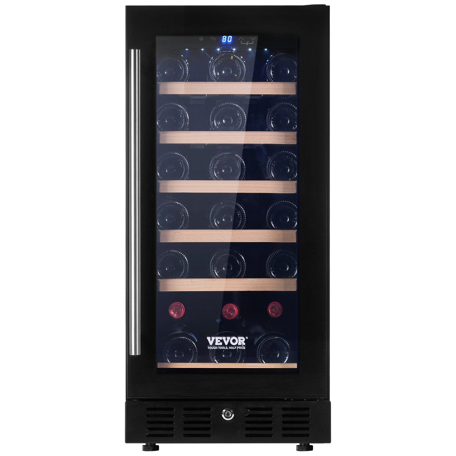 VEVOR Wine Cooler, 30 Bottles Capacity Under Counter Built-in or Freestanding Wine Refrigerator, Beverage Cooler with Blue LED Light, Single Door, Child Lock for Drink Beer Soda Wine Water, ETL Listed