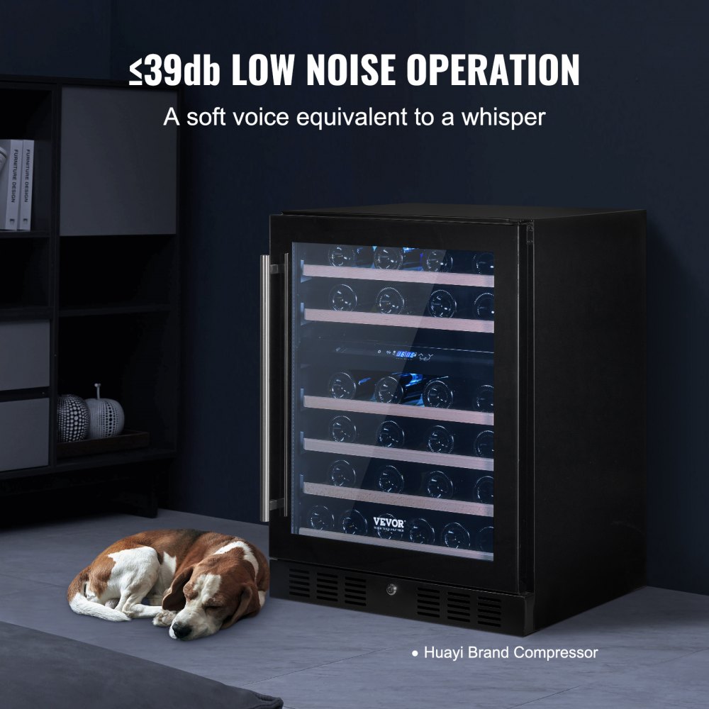 VEVOR Wine Cooler, 46 Bottles Under Counter Built-in or Freestanding Wine Refrigerator, Dual Zone Beverage Cooler with Blue LED Light, Single Door, Child Lock for Beer Soda Wine Water, ETL Listed