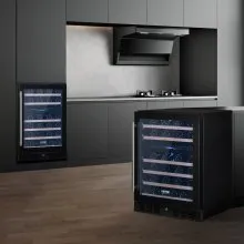 VEVOR Wine Cooler, 46 Bottles Under Counter Built-in or Freestanding Wine Refrigerator, Dual Zone Beverage Cooler with Blue LED Light, Single Door, Child Lock for Beer Soda Wine Water, ETL Listed
