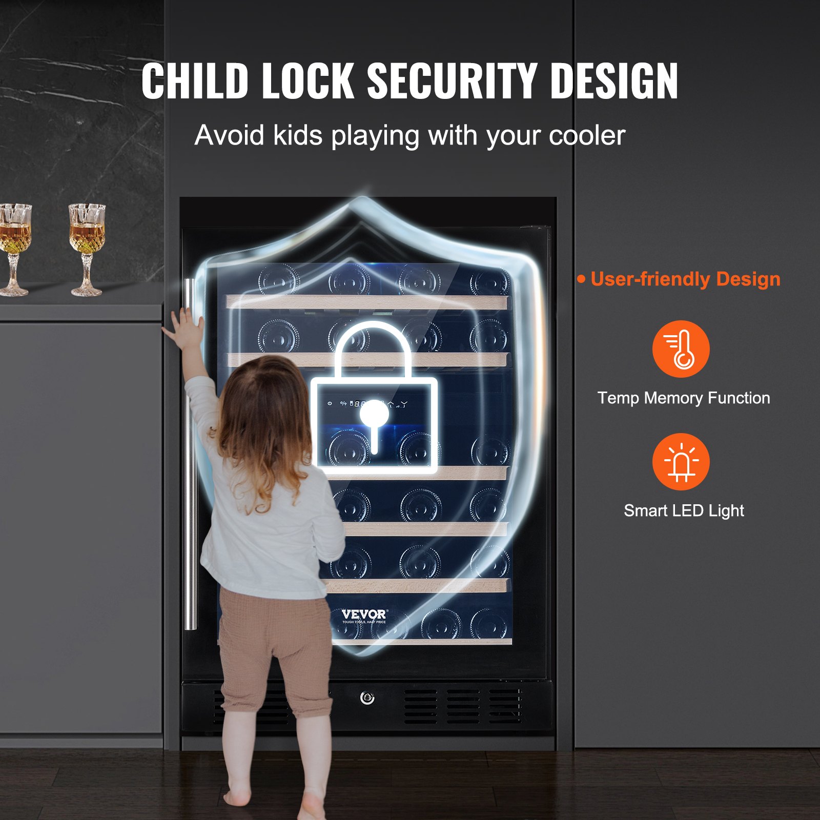 Wine Cooler, 46 Bottles Under Counter Built-in or Freestanding Wine Refrigerator, Dual Zone Beverage Cooler with Blue LED Light, Single Door, Child Lock for Beer Soda Wine Water, ETL Listed Wine Cooler, 46 Bottles Under Counter Built-in or Freestanding Wine Refrigerator, Dual Zone Beverage Cooler with Blue LED Light, Single Door, Child Lock for Beer Soda Wine Water, ETL Listed