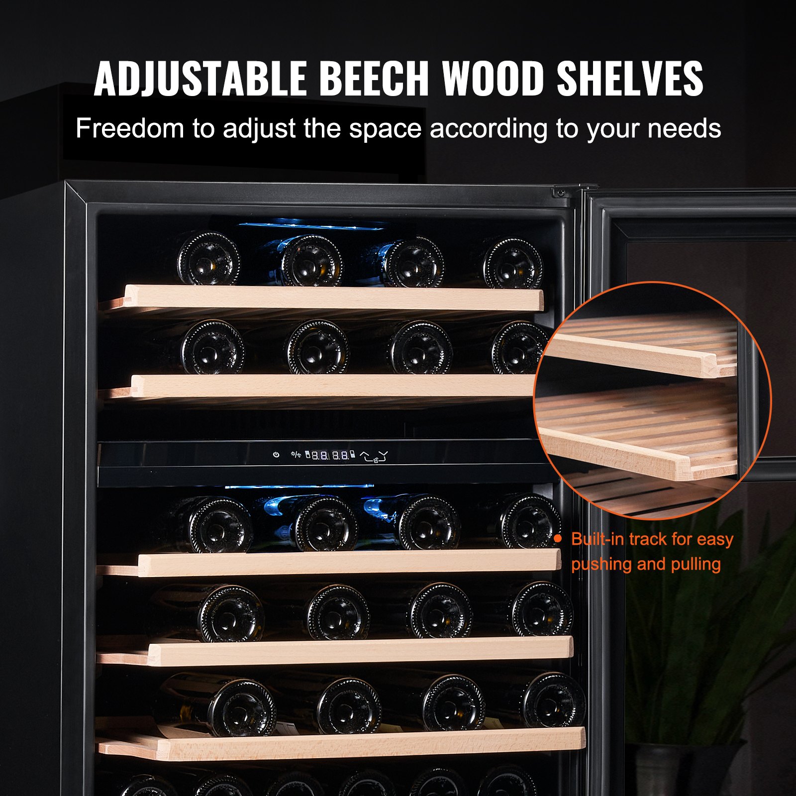 Wine Cooler, 46 Bottles Under Counter Built-in or Freestanding Wine Refrigerator, Dual Zone Beverage Cooler with Blue LED Light, Single Door, Child Lock for Beer Soda Wine Water, ETL Listed Wine Cooler, 46 Bottles Under Counter Built-in or Freestanding Wine Refrigerator, Dual Zone Beverage Cooler with Blue LED Light, Single Door, Child Lock for Beer Soda Wine Water, ETL Listed