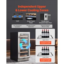 Wine Cooler 28 Bottle Dual Zone Mini Wine Fridge with Glass Door Temp Control