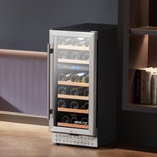 Wine Cooler 28 Bottle Dual Zone Mini Wine Fridge with Glass Door Temp Control