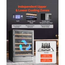 Wine Cooler 46 Bottle Dual Zone Wine Refrigerator with Glass Door Temp Control