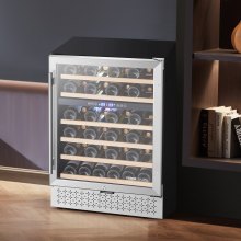 Wine Cooler 46 Bottle Dual Zone Wine Refrigerator with Glass Door Temp Control